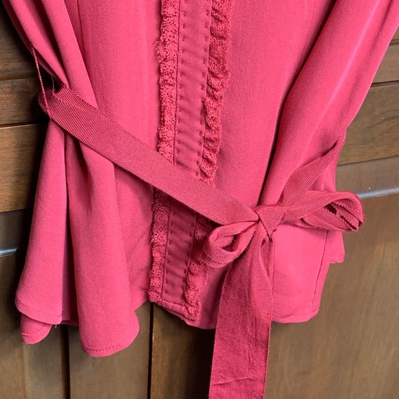 Peter Nygard red silk button belted ruffle shirt 6 - Picture 7 of 9